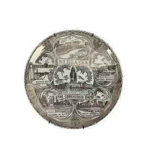 Vintage Nebraska Souvenir Plate Cornhusker State Scenic Design Ceramic 9" Pre-Ow